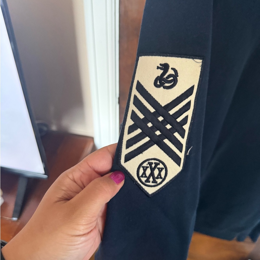 10.Deep Navy Crewneck Sweater with Cream Patch Detail - Picture 3 of 4